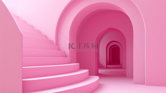 粉色拱形门楼梯背景6