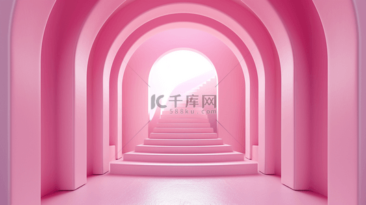 粉色拱形门楼梯背景14