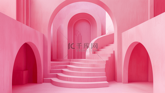 粉色拱形门楼梯背景18
