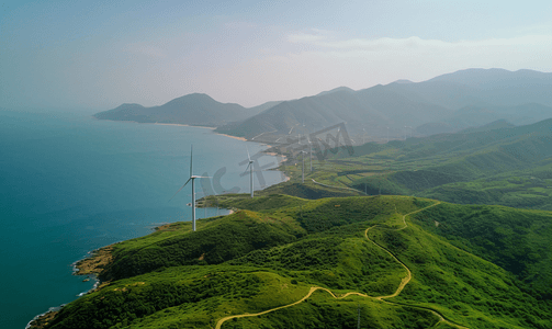 平潭摄影照片_新能源福建平潭海边的风力发电厂