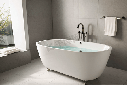 浴室内的现代陶瓷浴缸摄影图9