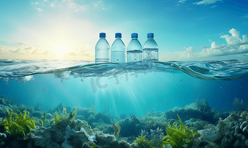 海洋污染塑料瓶海水