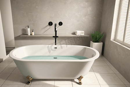 浴室里的白色陶瓷浴缸摄影图片7