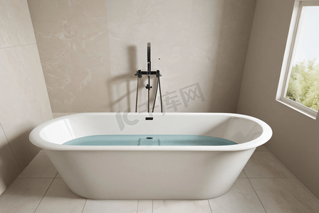 浴室里的白色陶瓷浴缸摄影配图2