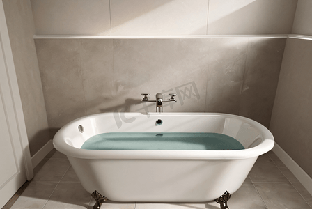 浴室里的白色陶瓷浴缸摄影配图4