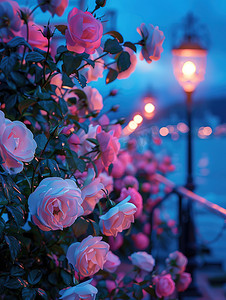 绽放的玫瑰花夜晚摄影配图