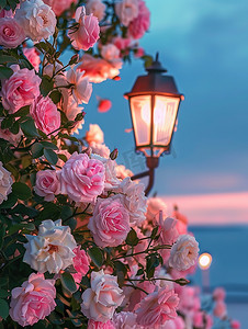 绽放的玫瑰花夜晚摄影图