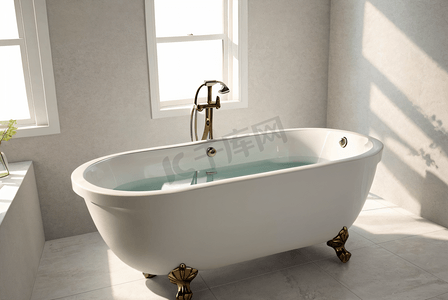 浴室里的白色陶瓷浴缸摄影图3