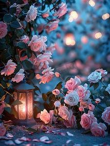 绽放的玫瑰花夜晚高清摄影图