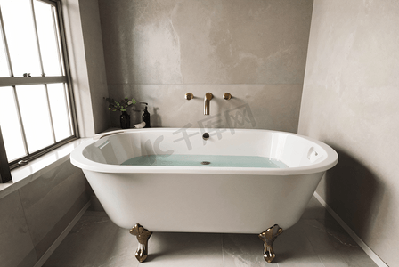 浴室里的白色陶瓷浴缸摄影图5