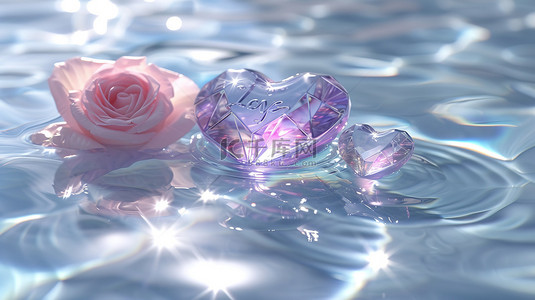 水中彩色心形宝石玫瑰素材