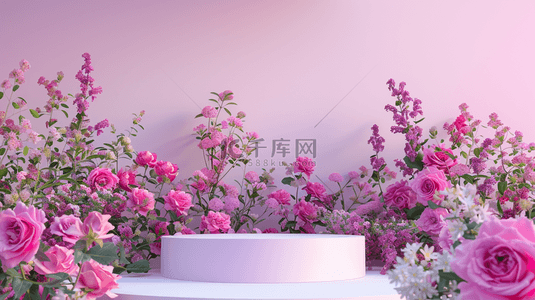 清新树叶背景背景图片_女神节浪漫玫瑰花花朵舞台背景15