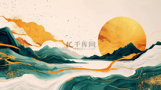 中式平铺装饰山水风景纹理质感的背景17