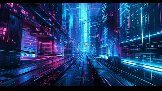 蓝色科技感空间感网络时光隧道背景5