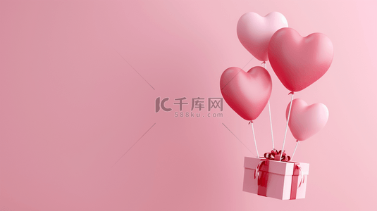 气球爱情背景图片_粉色气球礼物盒可爱背景6
