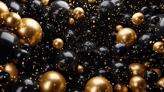 金色闪耀盾牌背景图片_简约黑金色天空中气球的背景1