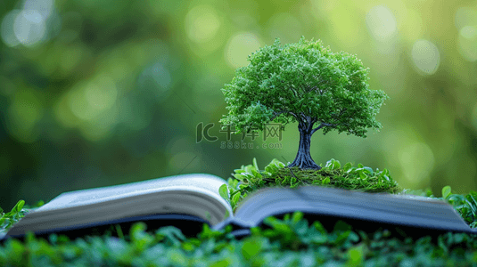 简约绿色森林里摆放书本绿植摆件的背景17