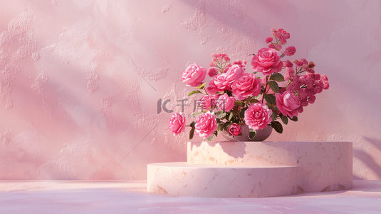 粉红背景图片_粉色浪漫女神节玫瑰花舞台的背景13