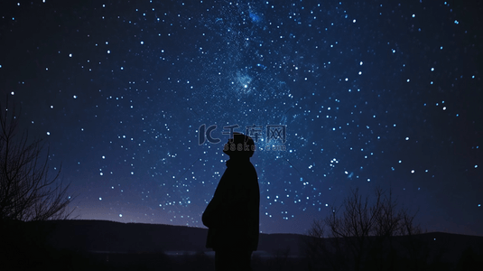 看星空背景图片_蓝色夜晚星空下男子抬头看星空的背景17
