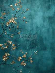 春天绿色墙面上树枝花朵的背景图14