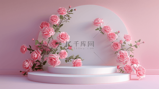 花束背景图片_粉色浪漫女神节玫瑰花舞台的背景11