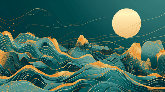 中式平铺装饰山水风景纹理质感的背景15