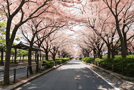 日本街道樱花风景摄影照片