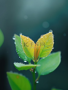 露水背景图片_春天嫩叶雨水露水素材