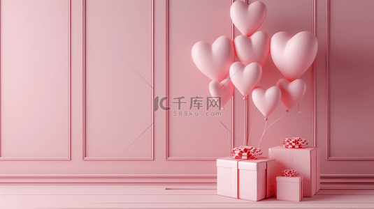 浪漫背景墙背景图片_粉色气球礼物装饰背景8