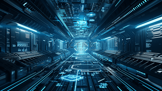 蓝色科技感空间感网络时光隧道背景7