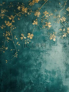 绿色背景图片_春天绿色墙面上树枝花朵的背景图15