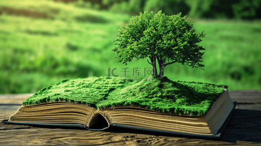 简约绿色森林里摆放书本绿植摆件的背景13