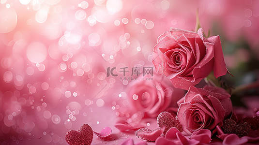 玫瑰花朵背景背景图片_粉红色玫瑰花朵闪光背景