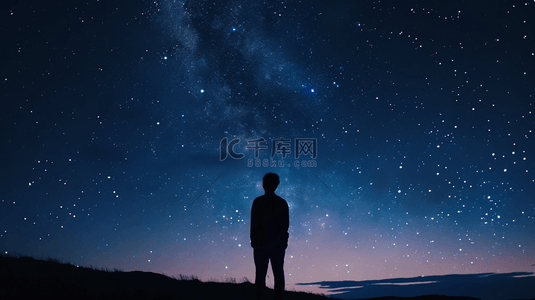 二月龙抬头背景图片_蓝色夜晚星空下男子抬头看星空的背景12