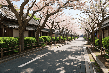 日本街道樱花风景摄影图0