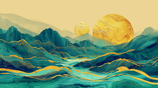 中式平铺装饰山水风景纹理质感的背景14