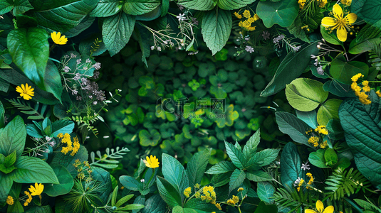 植物绿叶花朵背景图片_春天绿叶花朵平面平铺俯视的背景11