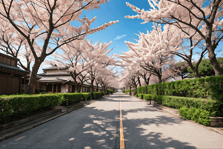 日本樱花季摄影照片_日本街道樱花风景摄影配图0