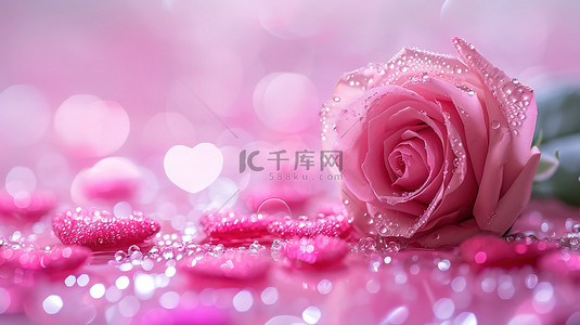 粉红色玫瑰花朵闪光背景