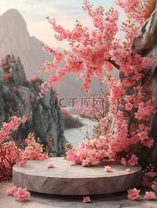 花朵温暖背景图片_春天温暖阳光桃花电商展台背景图