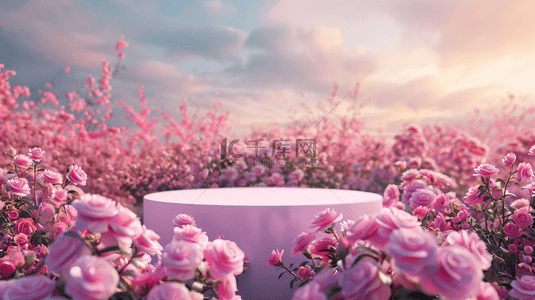 清新树叶背景背景图片_女神节浪漫玫瑰花花朵舞台背景2