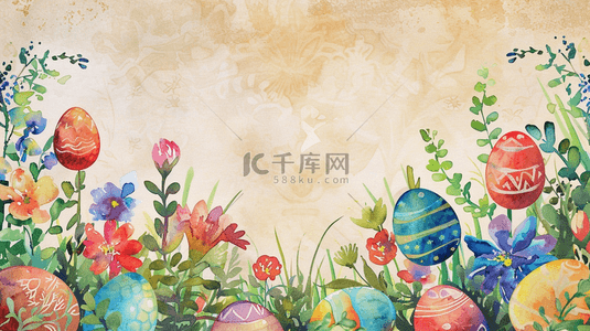 春天边框背景图片_复活节彩蛋花朵创意背景5