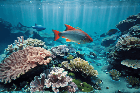海底游泳的鱼儿与珊瑚摄影配图3
