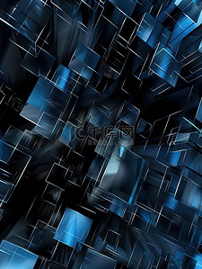商务电商背景图片_方形几何黑色和蓝色背景