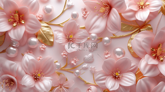 贝壳带珍珠背景图片_粉色装饰品手工花瓣背景3