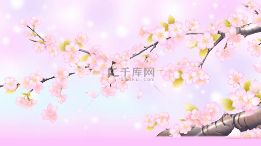 粉色简约唯美桃树枝上桃花的背景4