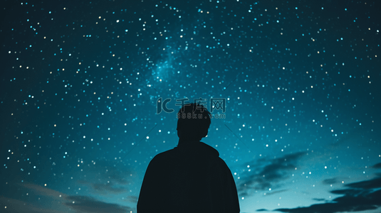 看星空背景图片_蓝色夜晚星空下男子抬头看星空的背景3