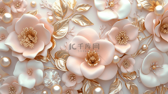 贝壳带珍珠背景图片_粉色装饰品手工花瓣背景8