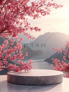 春天温暖阳光桃花电商展台背景