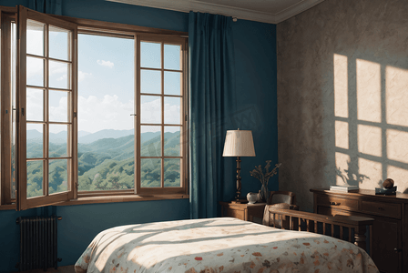 简约现代设计卧室窗户摄影图2